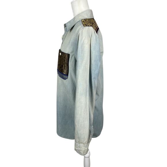 Denim & Supply Ralph Lauren Sandwashed Denim Brocade Boyfriend Shirt Sz Medium - Picture 5 of 13